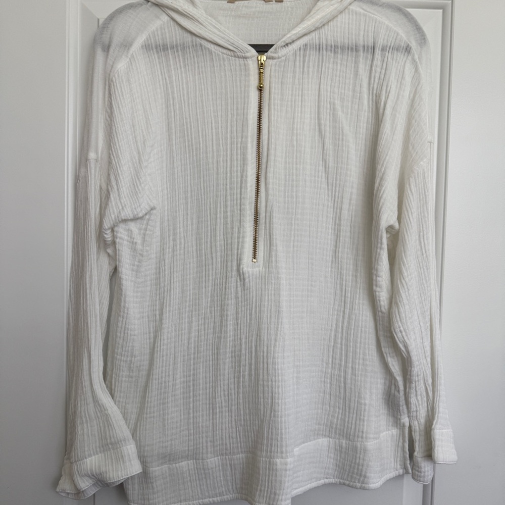 Soft Surroundings Kemia White Gauze Hooded Pullover with Gold Zipper NWOT - Picture 5 of 11